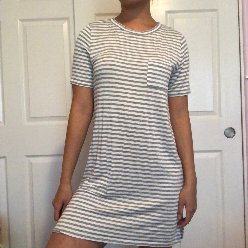 Gray and white striped t shirt dress